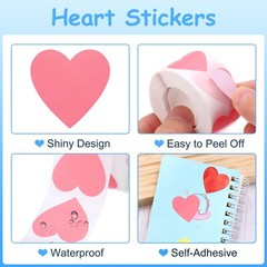 3 Roll 1500 Pcs Pink Heart Stickers 1 Inch Cute Heart Shaped Sticker Labels