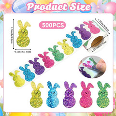 Colorful Glitter Easter Bunny Stickers, 1.5» Self-Adhesive Roll, 500 Pcs