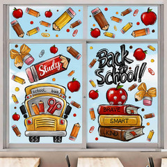 8 Sheets Back to School Window Clings,Cute School Bus Pencils Apple Window Stick