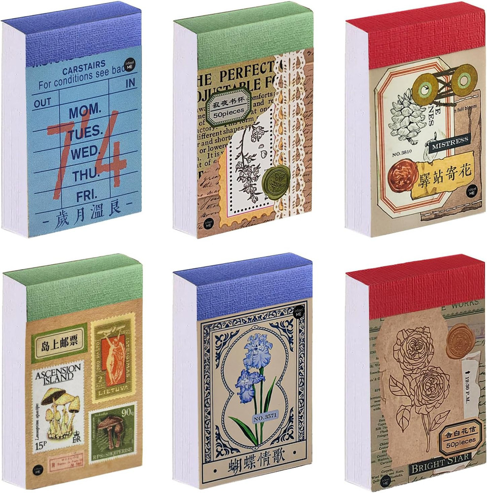 6 Sets 300 Pcs Washi Stickers , Vintage Aesthetic Sticker Set for Journaling Scr