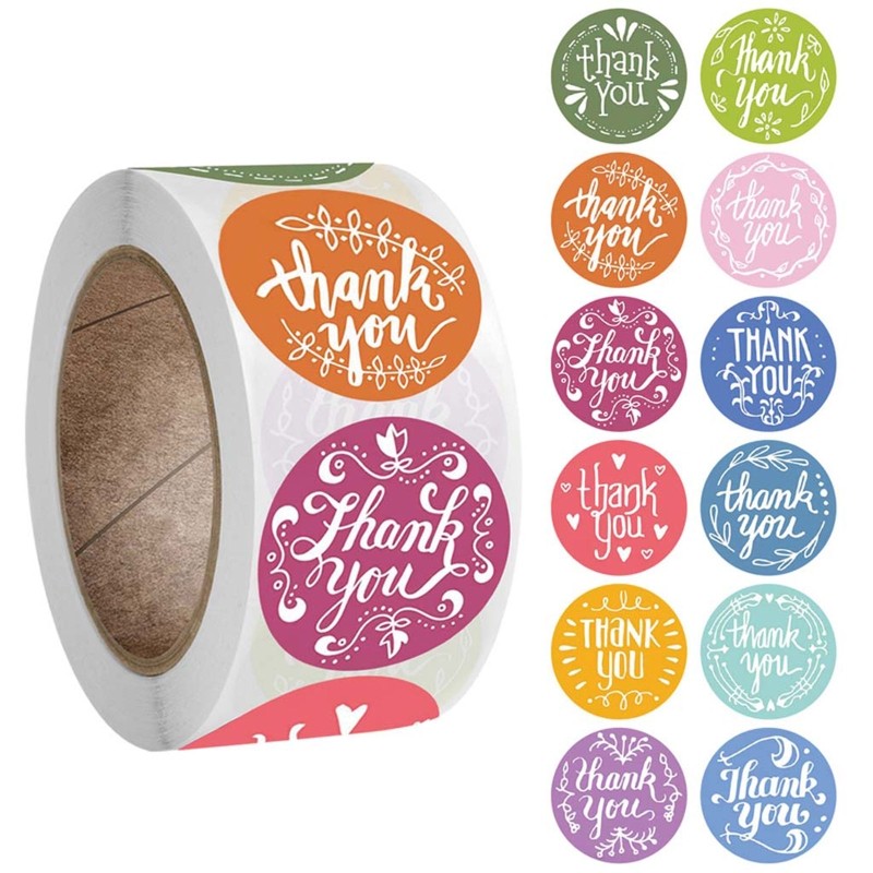 500Pcs/Roll 12 Styles Round Thank You Stickers Wedding Gift Packaging Seal Label