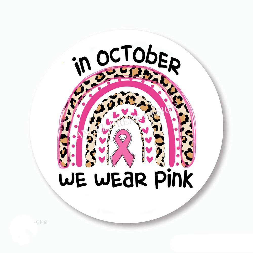 In October We Wear Pink Rainbow Stickers Breast Cancer Awareness Labels Seals