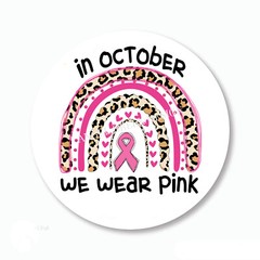 In October We Wear Pink Rainbow Stickers Breast Cancer Awareness Labels Seals