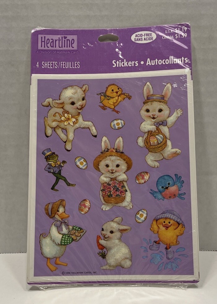 VTG Heartline Hallmark Easter Stickers 4 Sheets Bunnies Lamb Duck Chick Goose