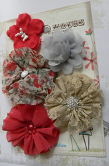 RED Floral GREY LATTE Mix Fabric 5 Flower Pack 50-75mm Manor House