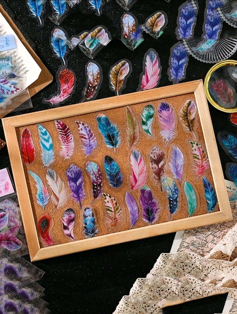 20Pcs Mixed 3D pattern Feathers Scrapbooking Stickers Decorative Feather Decals
