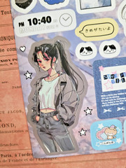 Japanese Kawaii Manga Girl Sticker Sheet Glossy Retro Aesthetic Y2K