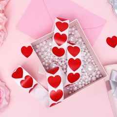 500 Pack Valentines Glitter Red Heart Stickers Roll Heart Decorative Labels for