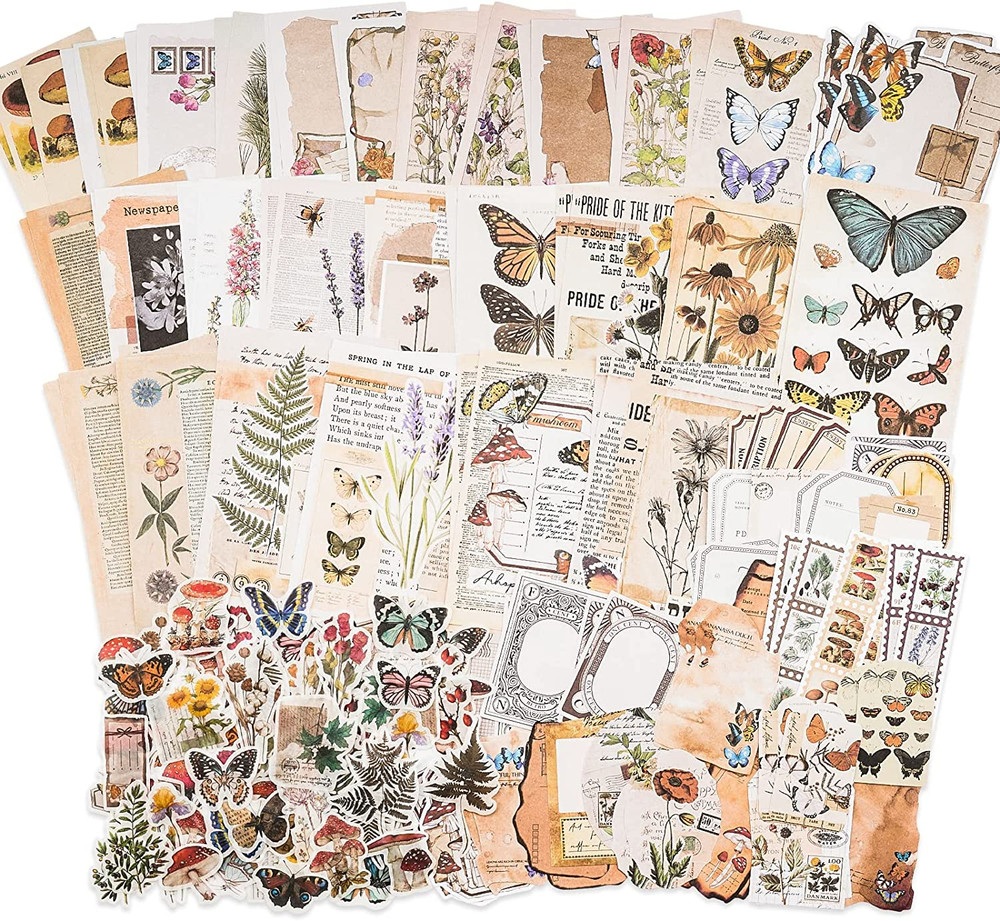 Vintage Scrapbook Supplies Pack (200 Pieces) for Junk Journal Bullet Journals Pl