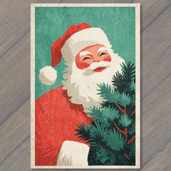 STICKER Santa Claus Christmas Tree Retro Holiday Joy Mid Century Vintage Look