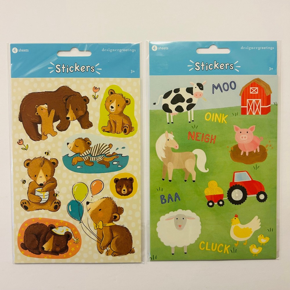 VINTAGE RETRO STICKERS Bears Balloons Farm Animals Barn Pig NEW FACTORY SEALED