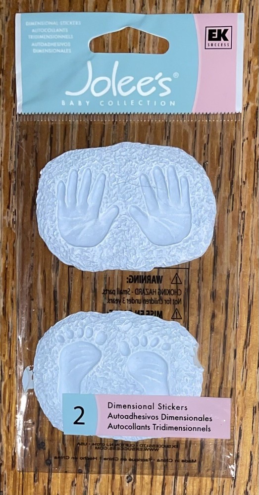 RARE Jolees Mini BABY BOY HAND FOOT PRINTS Ceramic Plaster 3D Scrapbook Stickers