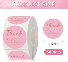 500 PCS Pink and Rose Gold Thank You Sticker,1.5 Inch Thank You for Supporting M