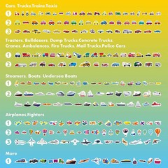 2860 Vehicle Stickers, 64 Sheets Vibrant Transportation Stickers Various Cars Tr