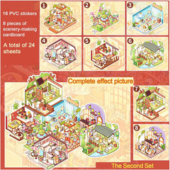 4-Pack Mini DIY 3D Sticker Scenes Book, 32 Sets Miniature Sticker Scenes
