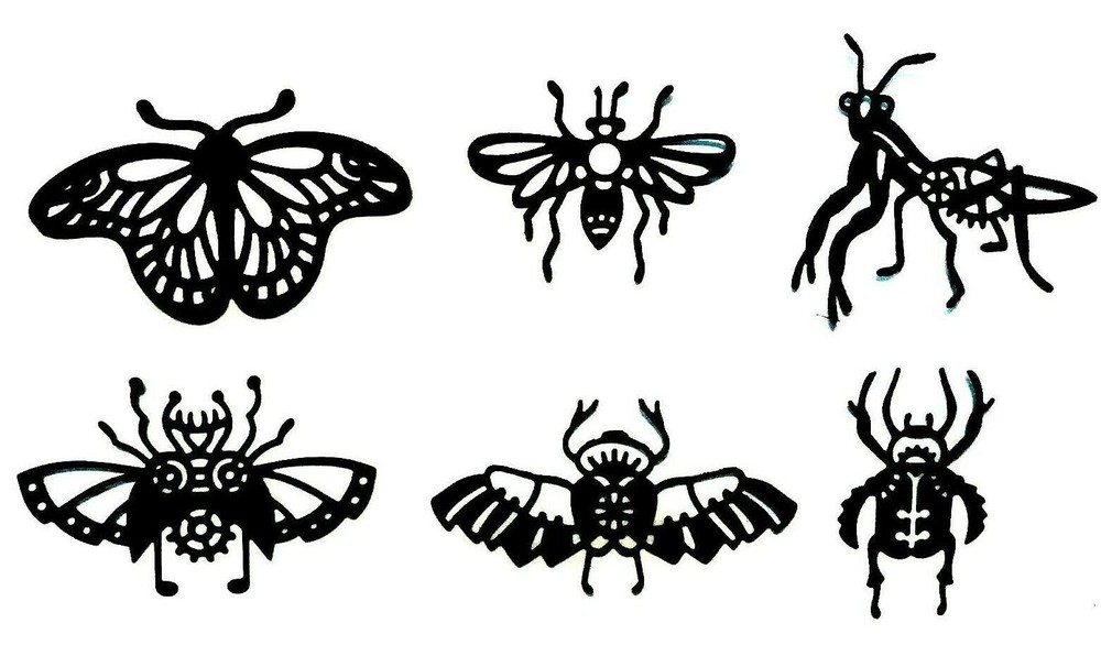 MECHANICAL INSECTS, BUGS «STEAMPUNK» SILHOUETTE DIE CUT/ CUTS (ALL DIFFERENT)
