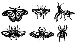 MECHANICAL INSECTS, BUGS «STEAMPUNK» SILHOUETTE DIE CUT/ CUTS (ALL DIFFERENT)