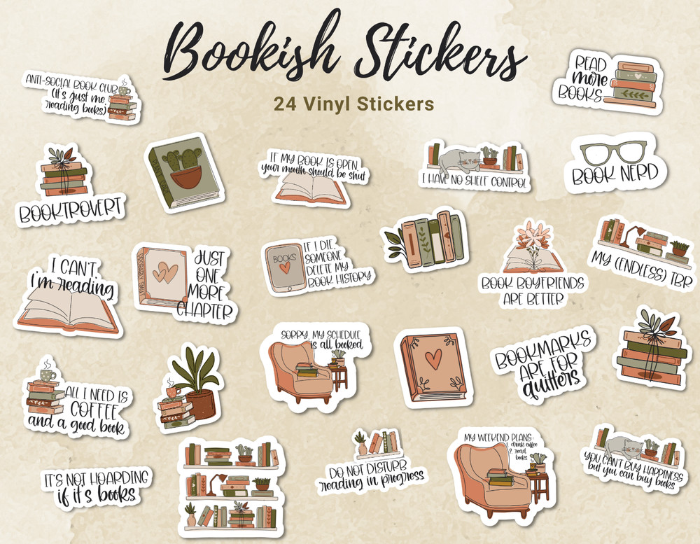 Bookish / Book Lovers / Reading / Book / Kindle Stickers Vinyl Stickers – 24 pcs