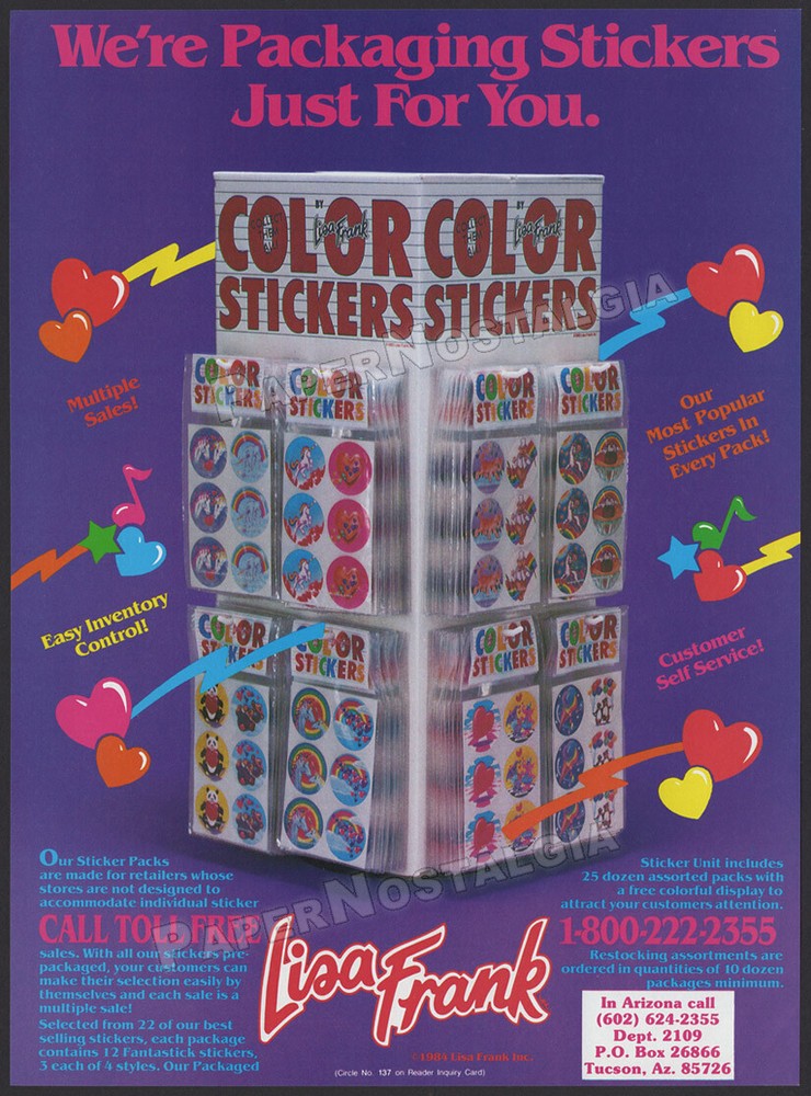 LISA FRANK Stickers – Original 1984 Trade AD / ADVERT – retailer promo / ad