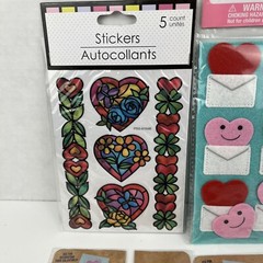 Stickers Felt 3D Hearts Tic Tac Toe Red Pink Purple Blue Green Lot of 5