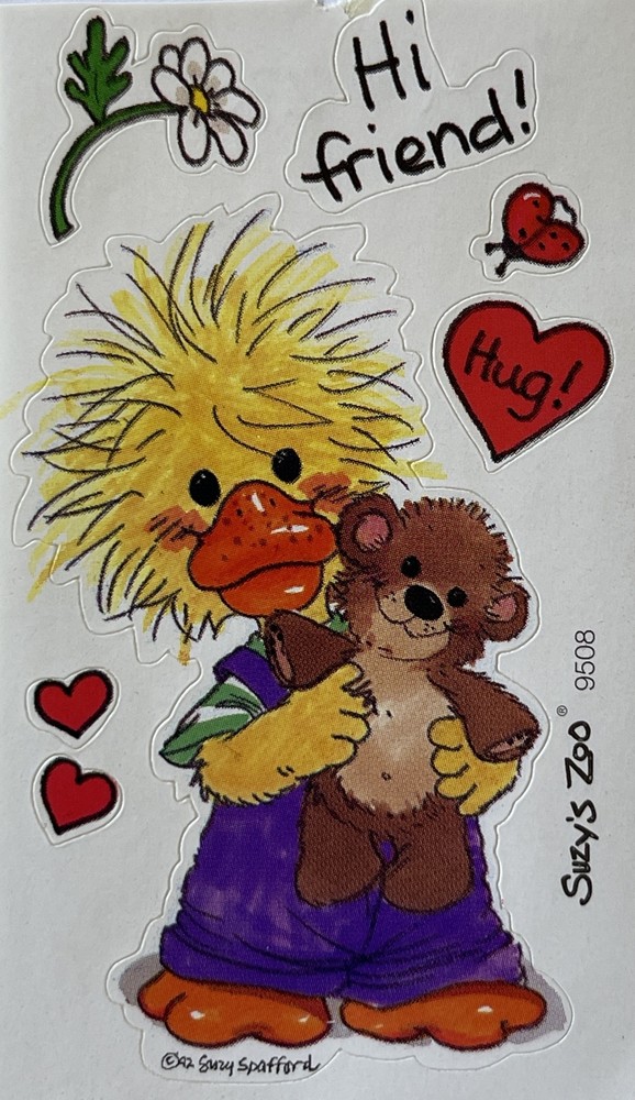 HI FRIEND CHICK Stickers(7pc) 2″x3.5″Suzy’s Zoo•Card Making •Flowers•Animal•Hug
