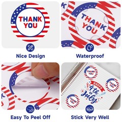 500 Pcs 1.5 Inch American Flag Thank You Stickers Round 4th of July Stickers