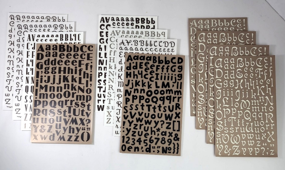 12 Alphabet Letters Rub On Sheets White Brown Black Fonts Scrapbooking Crafts