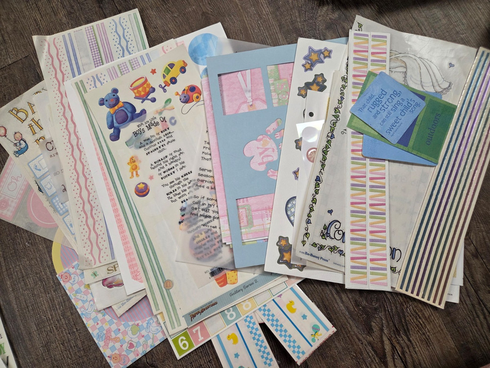Huge Mixed Lot Baby Pastel Girl Boy Sticker Trim Scrapbook Crafting Kit Set