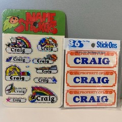 Vintage 70s & 80s BJ & Stick-Ons Property Of Craig Name Stickers