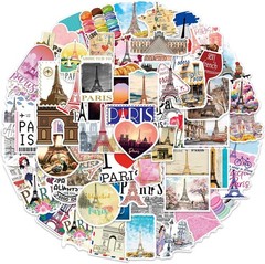 50 PCS Paris France Travel World Stickers Vintage Eiffel Tower Landmark City