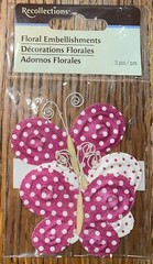 Recollections Pink White Polkadot Butterfly Butterflies Floral, Scrapbook Embell