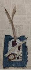 Six OOAK Junk Journal Denim Tags Ephemera Scrapbooking VTG Embellished Handmade