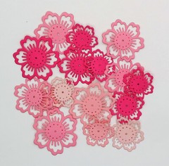 Lacy Flowers Paper Die Cut Embellishments scrapbooking 20 pc Grey Pink
