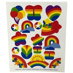Vintage Current Stickers Rainbow Stars Butterflies Hearts Bright 1 Sheet 80s