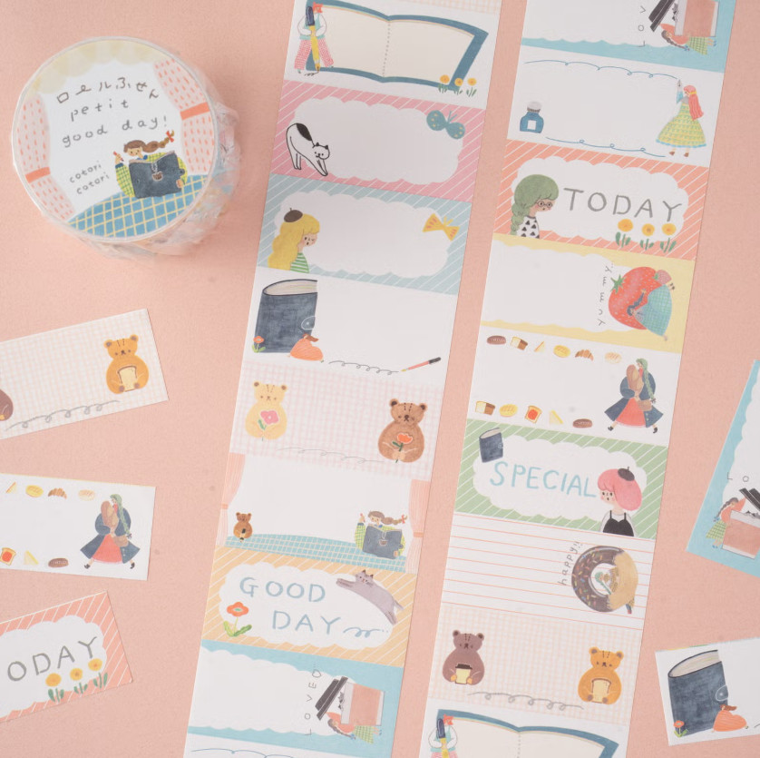 Japanese Roll Stickers, cotori cotori x Tegamisha Washi Tape, Planner Labels