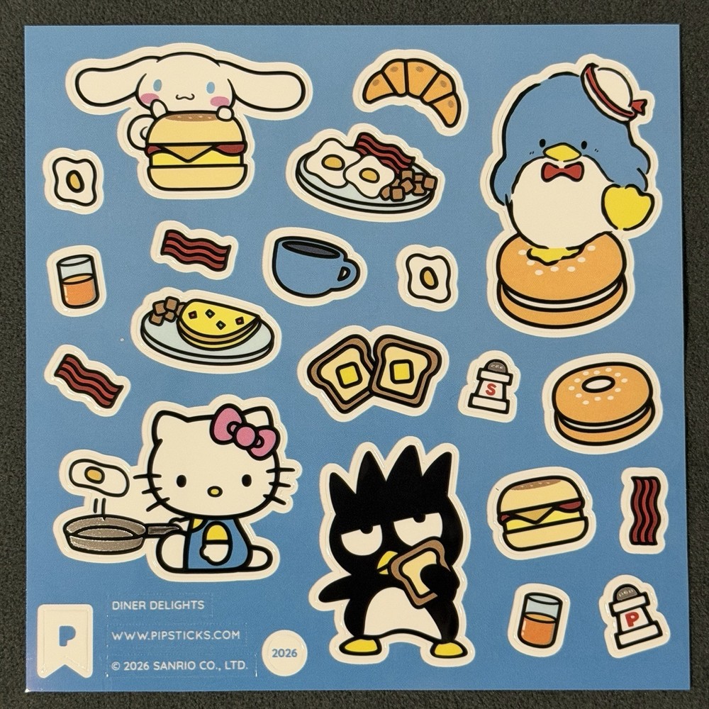 Pipsticks X Sanrio “Diner Delights” HK & Friends Sticker Sheet (4x4in)