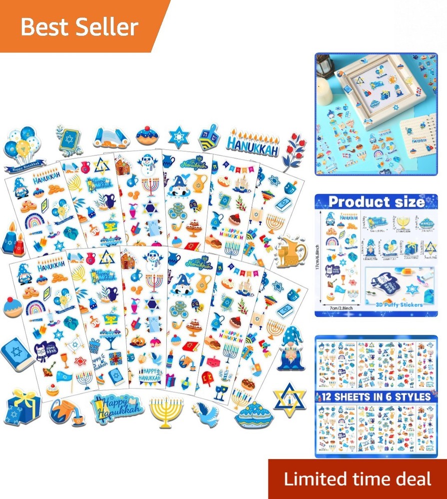 Happy Hanukkah Foam Stickers – 120 Unique 3D Designs for Crafts & Decor