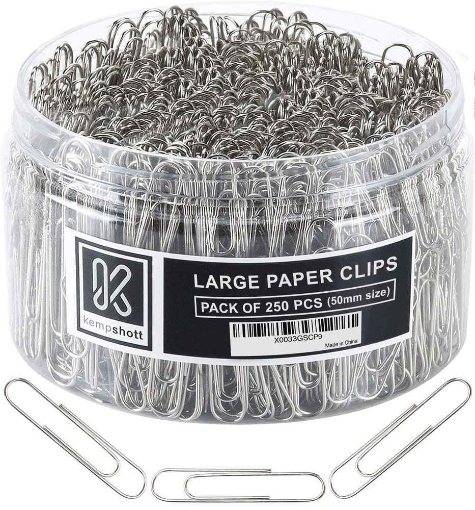 Kempshott 250 Large Paper Clips Smooth, Jumbo Paper Clips for Paperwork Ideal…