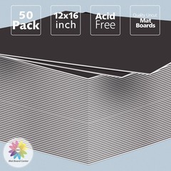 Mat Board 12×16 Black Uncut 4-Ply – 50 Pack for Pictures, Crafts, Frames