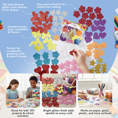 Incraftables Glitter Foam Stickers 100pc, Self Adhesive Kids Craft Shapes