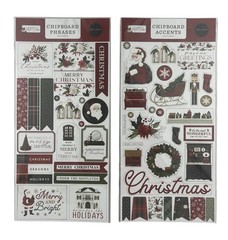 (2) 6 x 13 Packs Carta Bella A Wonderful Christmas Chipboard Accents And Phrases