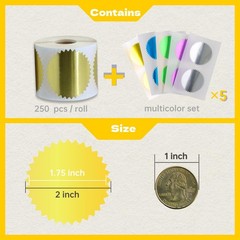 Foil Certificate Stickers (250 Gold + 50 Multicolor), 2 inch Round Embossing …