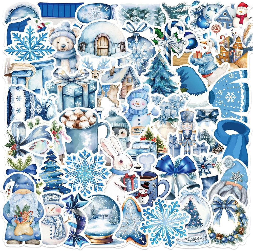 50PCS Winter Aesthetic Stickers, Cute Blue Christmas Stickers for Kid Teen Adult