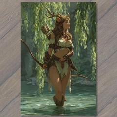 STICKER Forest Elf Archer Antler Crown Willow River Fantasy Huntress Bow