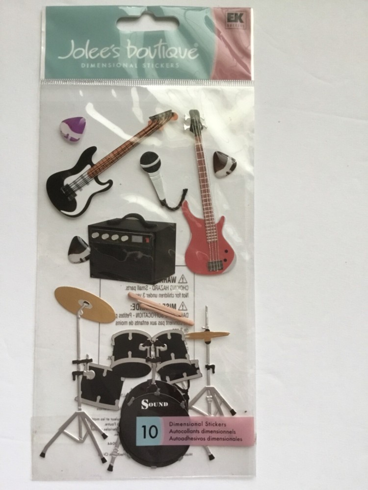 Jolees Boutique ROCK and ROLL scrapbook Stickers Guitar Drums Microphone Band