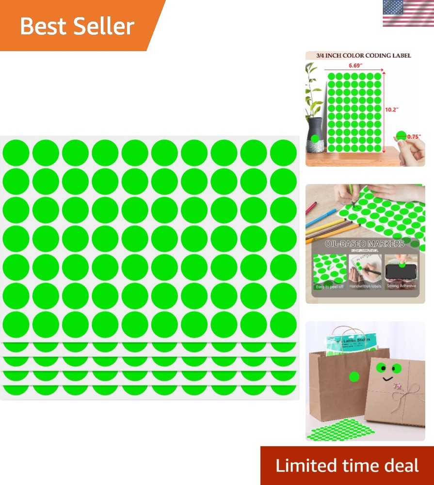 0.75 Inch Round Fluorescent Green Dot Stickers – 1050 Pack for Easy Organization