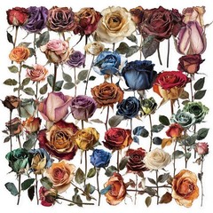 50PCS Dried Roses Stickers Aesthetic PET Transparent Stickers Vintage Gothic Flo