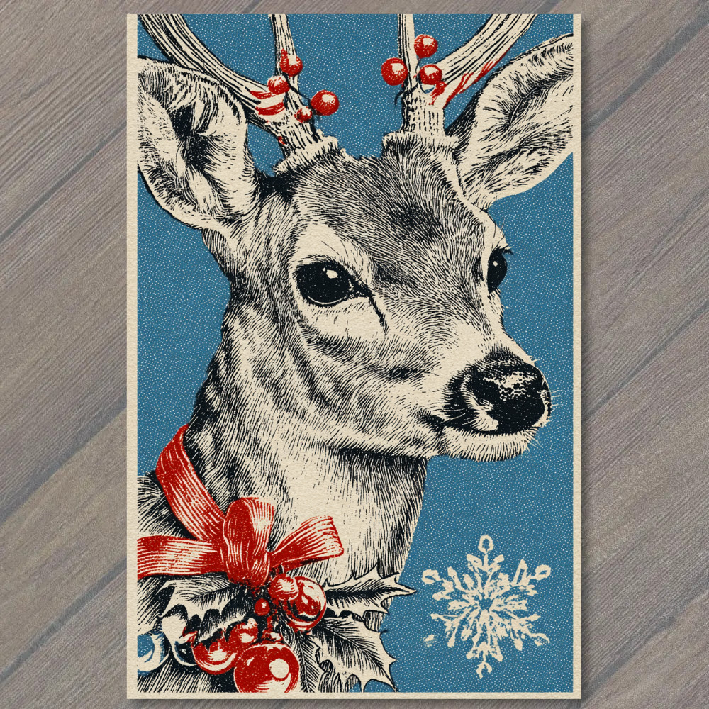 STICKER Reindeer Red Ribbon Holly Snowflake Blue Winter Christmas Joy Season