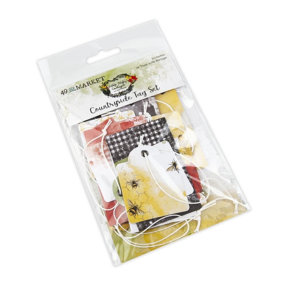 49 & Market Countryside Tag Set Chickens Coop Wire Bees Plaid Sunflowers Floral