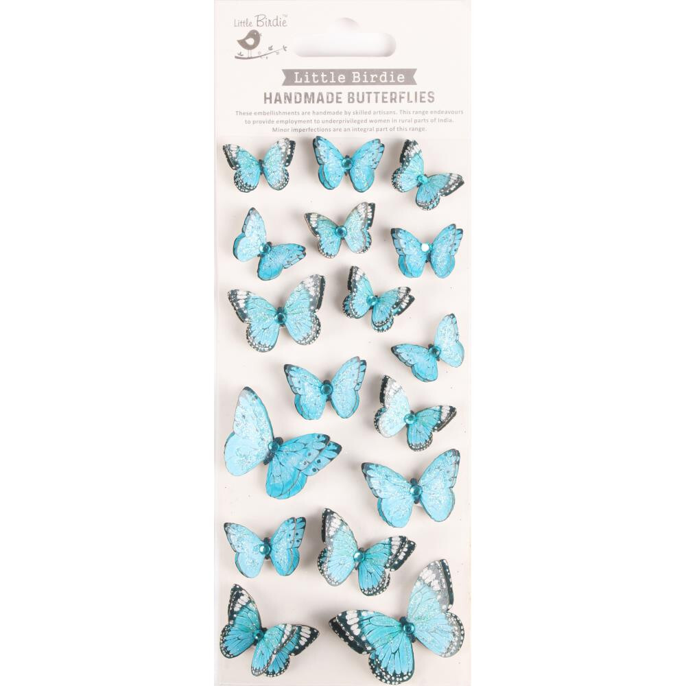 Little Birdie Handmade 3D Jewel Butterfly Stickers 17pc package Blue CR93995